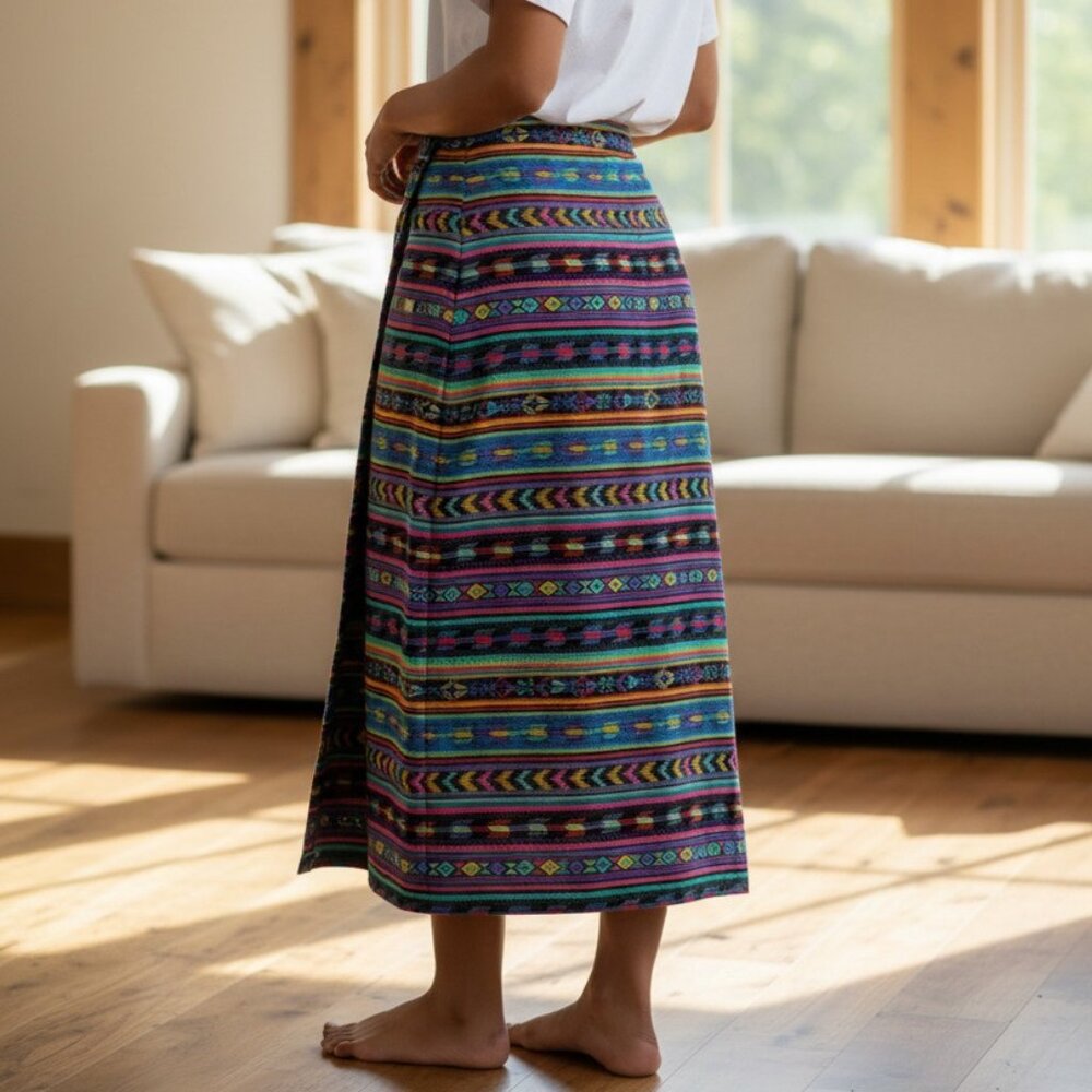VTG Midi Pencil Blanket Skirt Southwest Western Aztec Wrap Cowgirl 90s